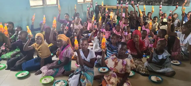 A celebration meal with all the children