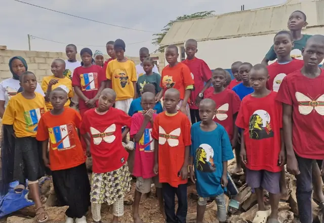 Children in matching new t-shirts